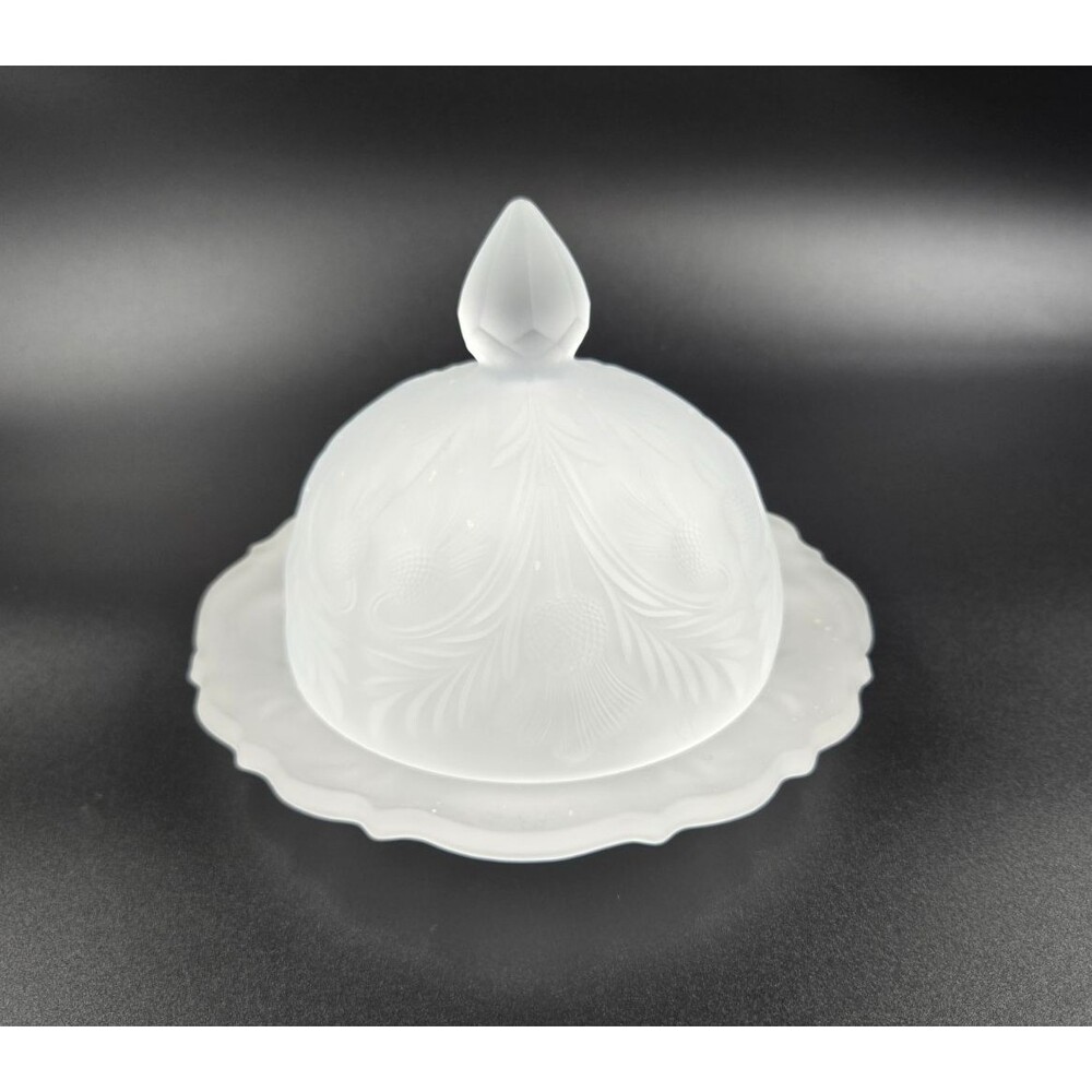 Rare SATIN MOSSER GLASS INVERTED THISTLE DOMED BUTTER DISH - Satin